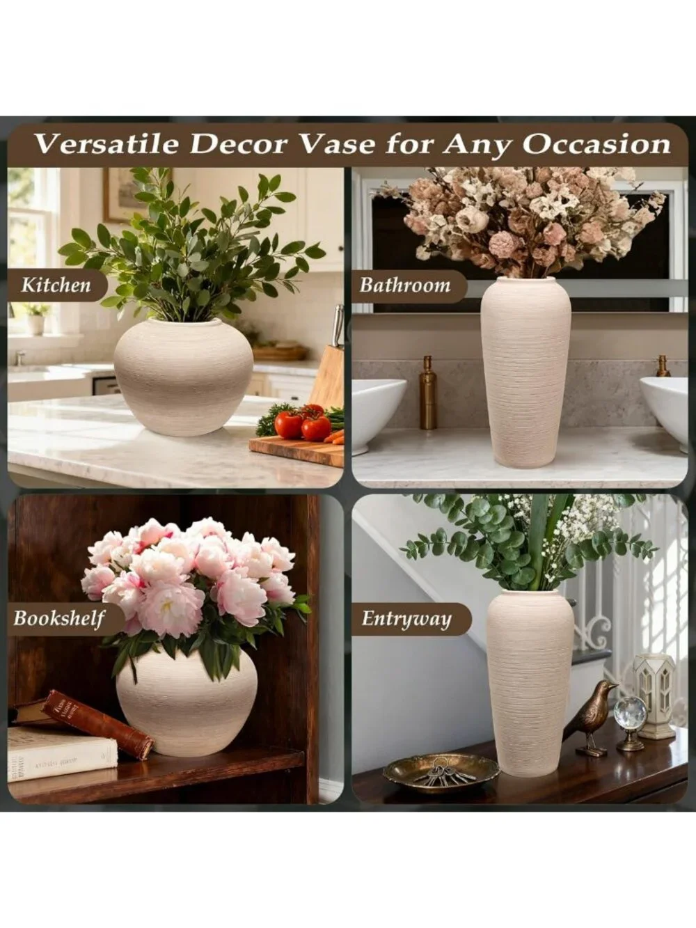 Stylish 12-Inch Tall Neutral Textured Ceramic Vase for Elegant Home Decor